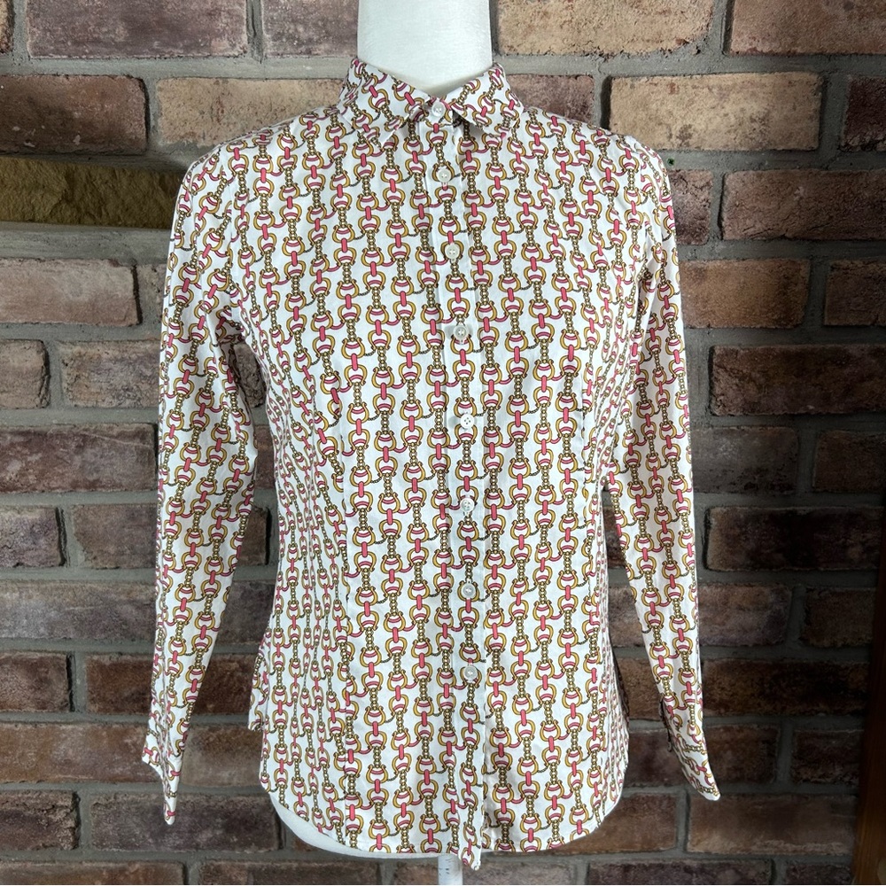 TALBOTS Pink, White and Gold Casual Button Down Shirt 120 - Picture 1 of 11